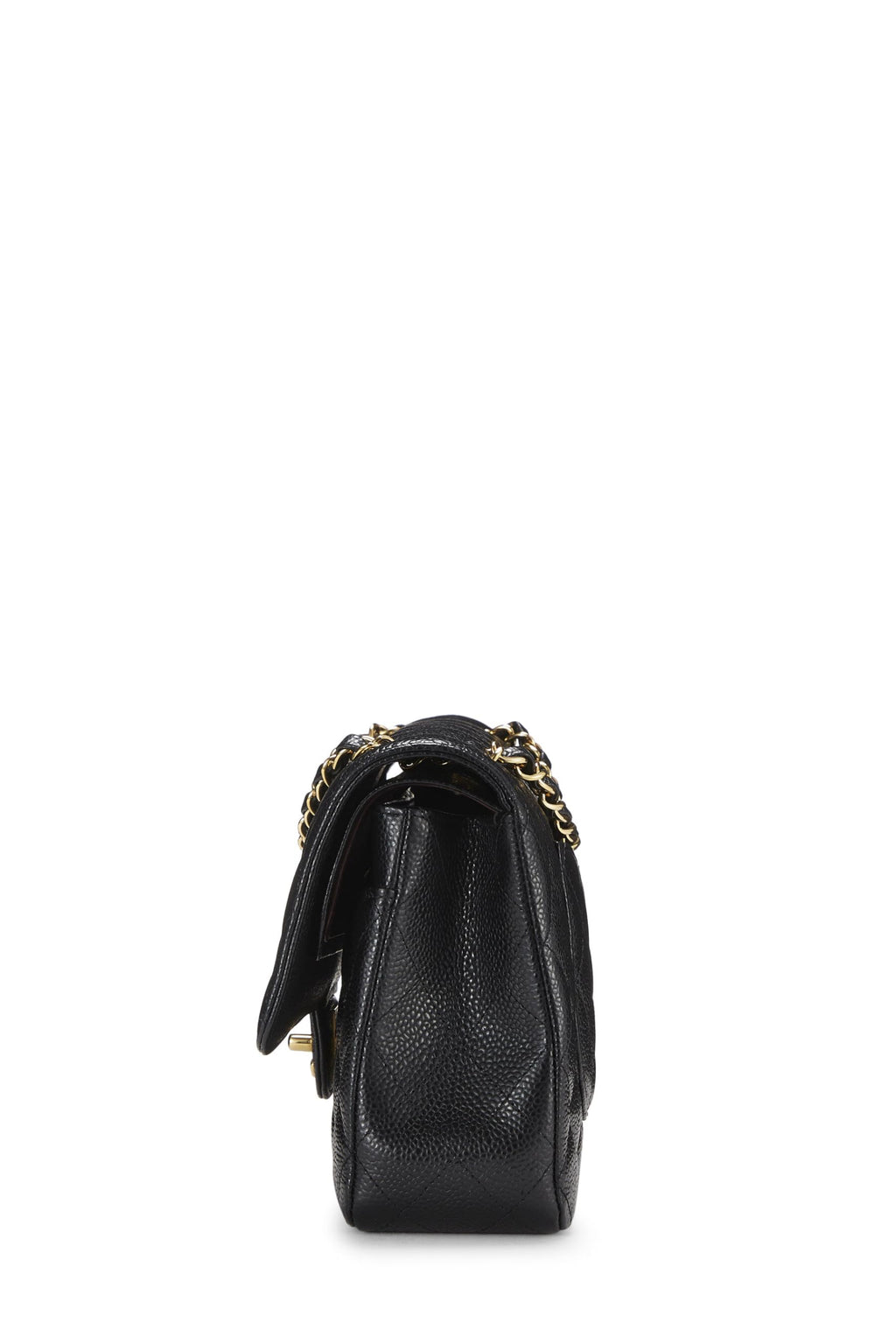 Chanel,  Black Quilted Caviar Classic Double Flap Medium, Black