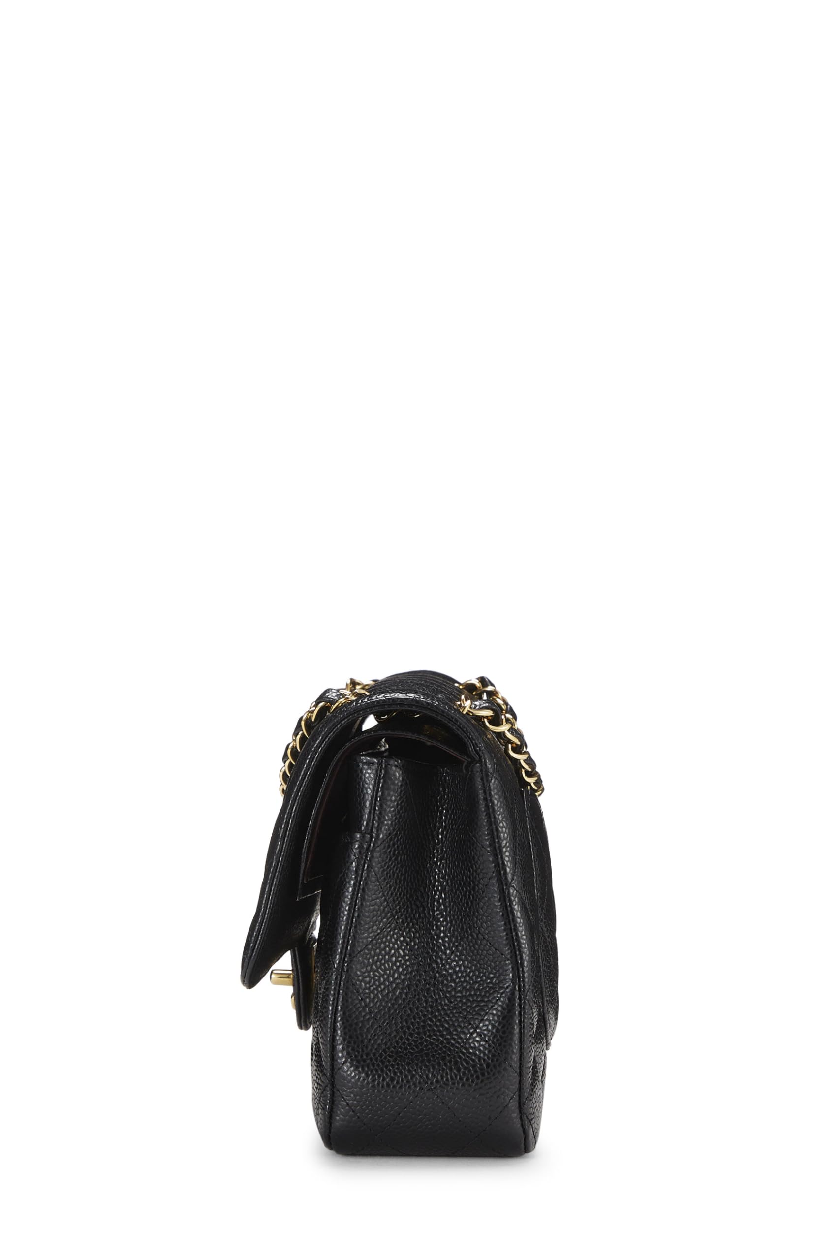 Chanel,  Black Quilted Caviar Classic Double Flap Medium, Black