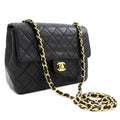 CHANEL Mini Square Small Chain Shoulder Bag Crossbody Black Quilt k83