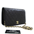CHANEL Full Flap Chain Shoulder Bag Clutch Black Quilted Lambskin k78
