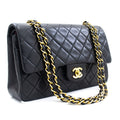 CHANEL Classic Double Flap 10" Chain Shoulder Bag Black Lambskin k76