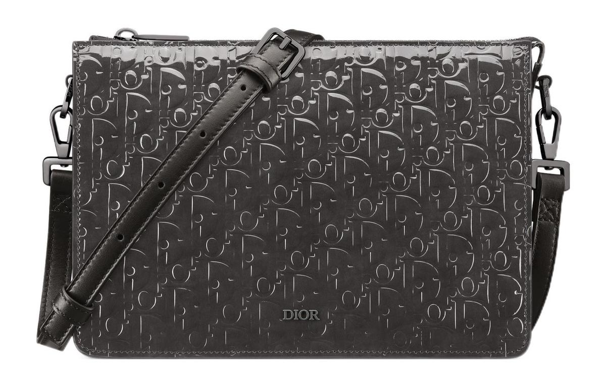 Christian Dior Zip Pouch Leather Black Leather Crossbody Bag Bag (Pre-Owned)