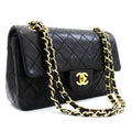 CHANEL Classic Double Flap 9" Chain Shoulder Bag Black Lambskin k65