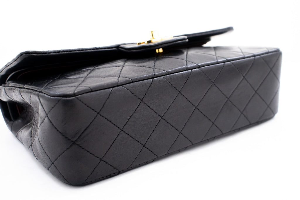 CHANEL Classic Double Flap 9" Chain Shoulder Bag Black Lambskin k65