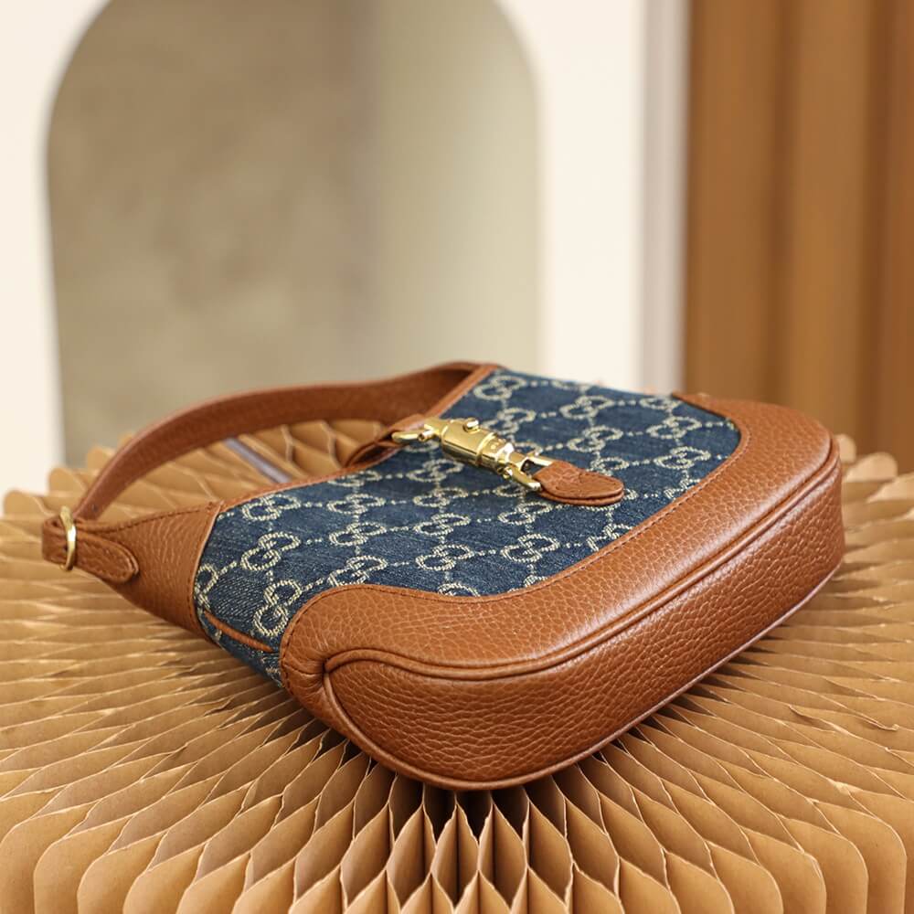 Gucci 637092 subaxillary bag Leather brown blue canvas