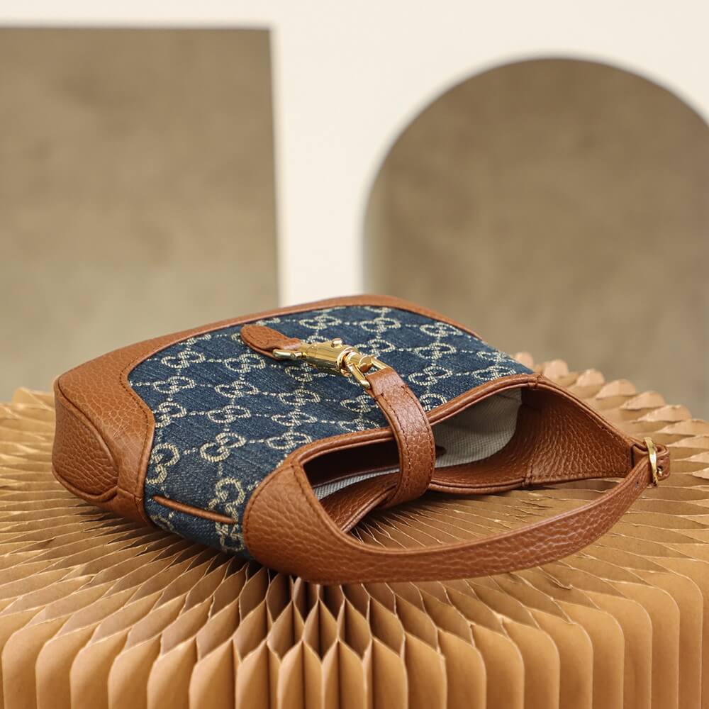 Gucci 637092 subaxillary bag Leather brown blue canvas