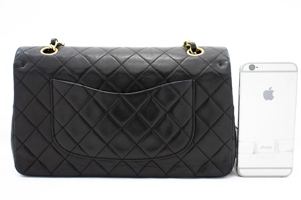 CHANEL Classic Double Flap Medium Chain Shoulder Bag Black Lamb k70