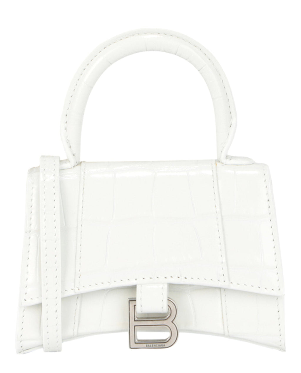 Balenciaga Womens Hourglass Xs Crocodile Embossed Top Handle Bag