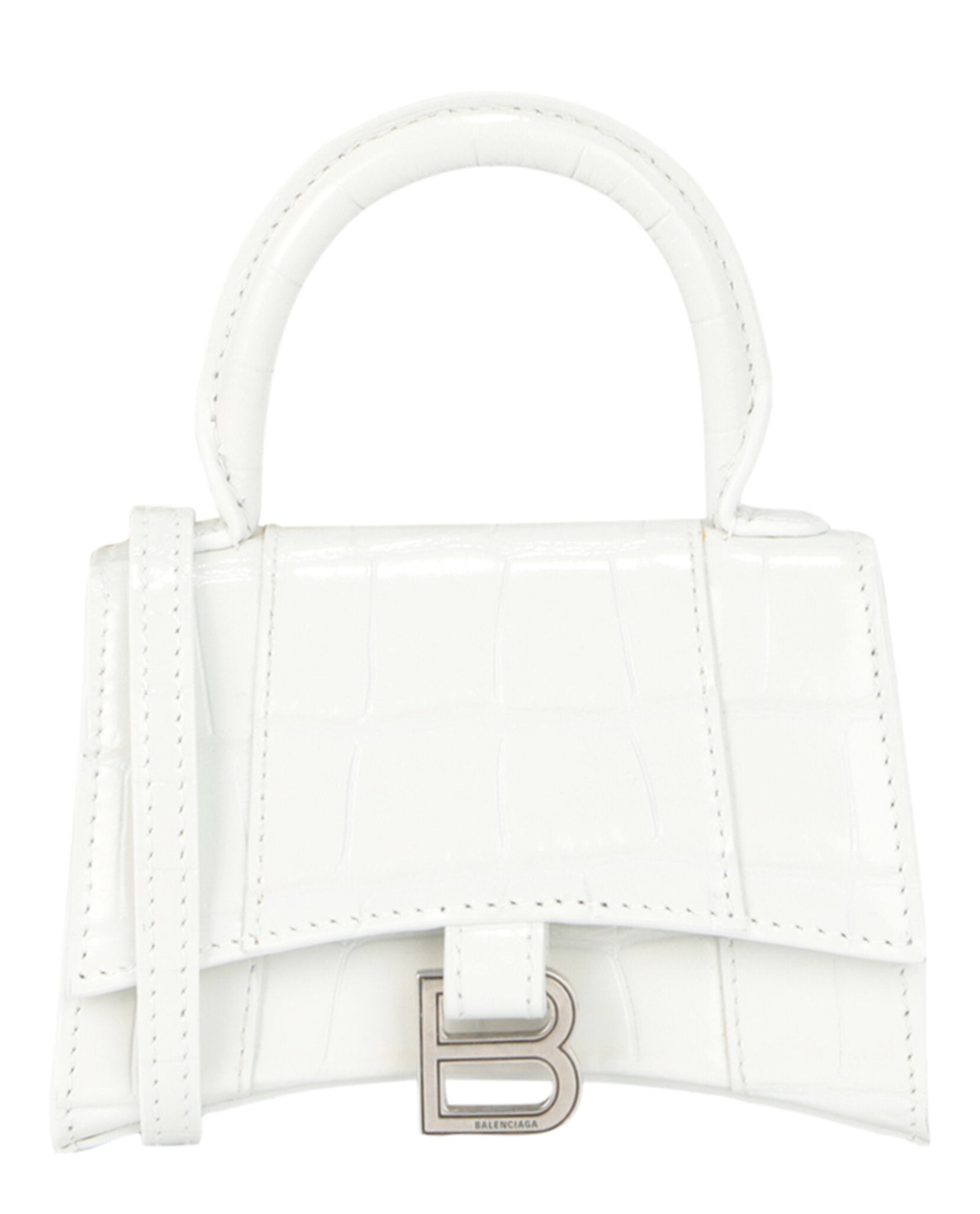 Balenciaga Womens Hourglass Xs Crocodile Embossed Top Handle Bag