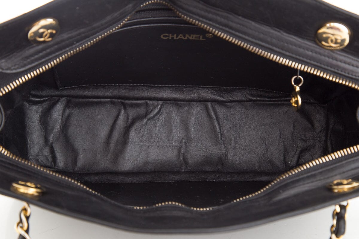 Chanel Vintage Black Quilted Medallion Zip Tote  Shoulder Bag