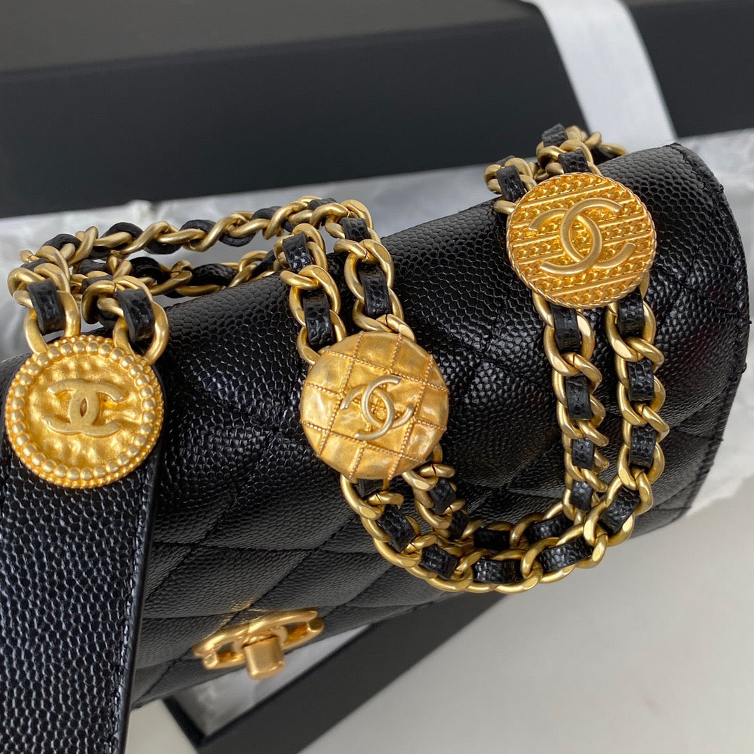 Chanel Clutch With Chain Gold Hardware Black For Women Handbags, Shoulder Bags 7.1in/18cm AP2860
