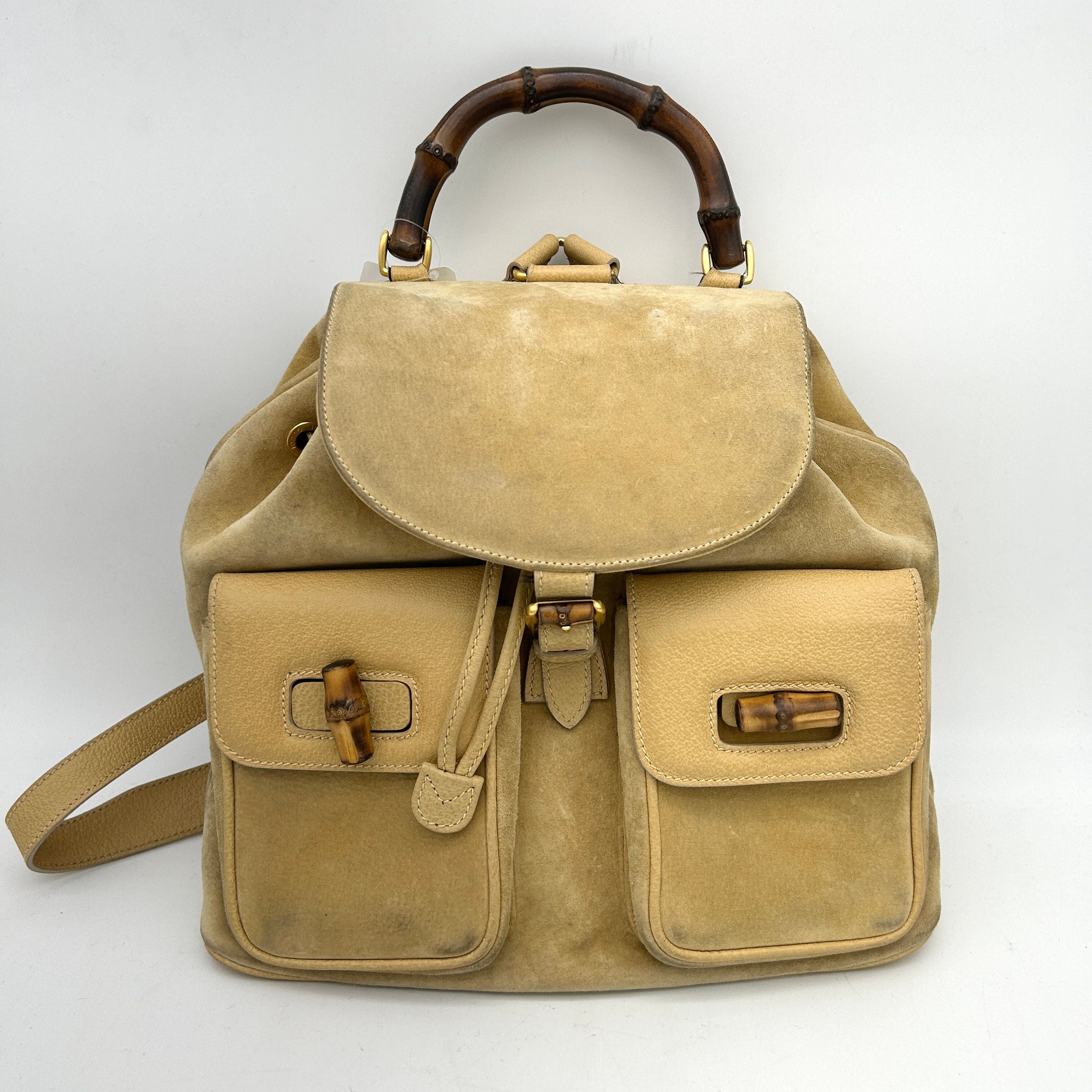 GUCCI Bamboo Shoulder Bag Suede Brown Gold WDgu6626ck