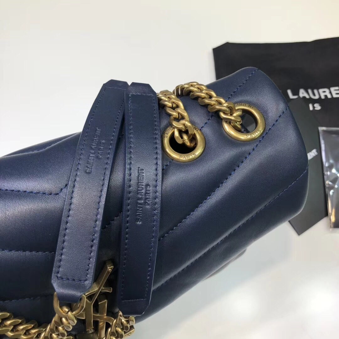 YSSL Loulou Small Chain Bag In MatelassÃ© "Y" Blue For Women 9.8in/23cm YSL 494699DV7274147