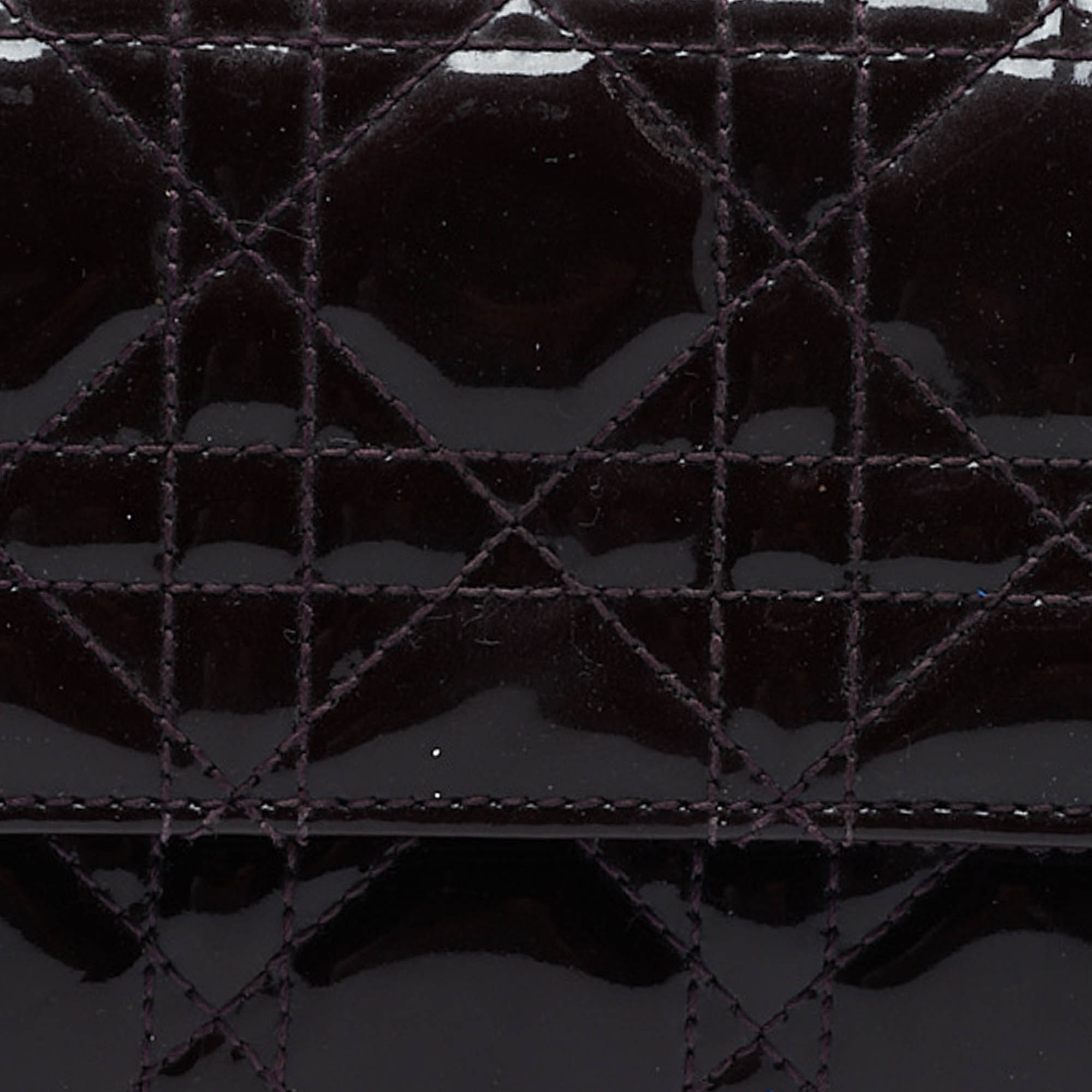 Dior Purple Cannage  Leather Lady Dior Wallet On Chain