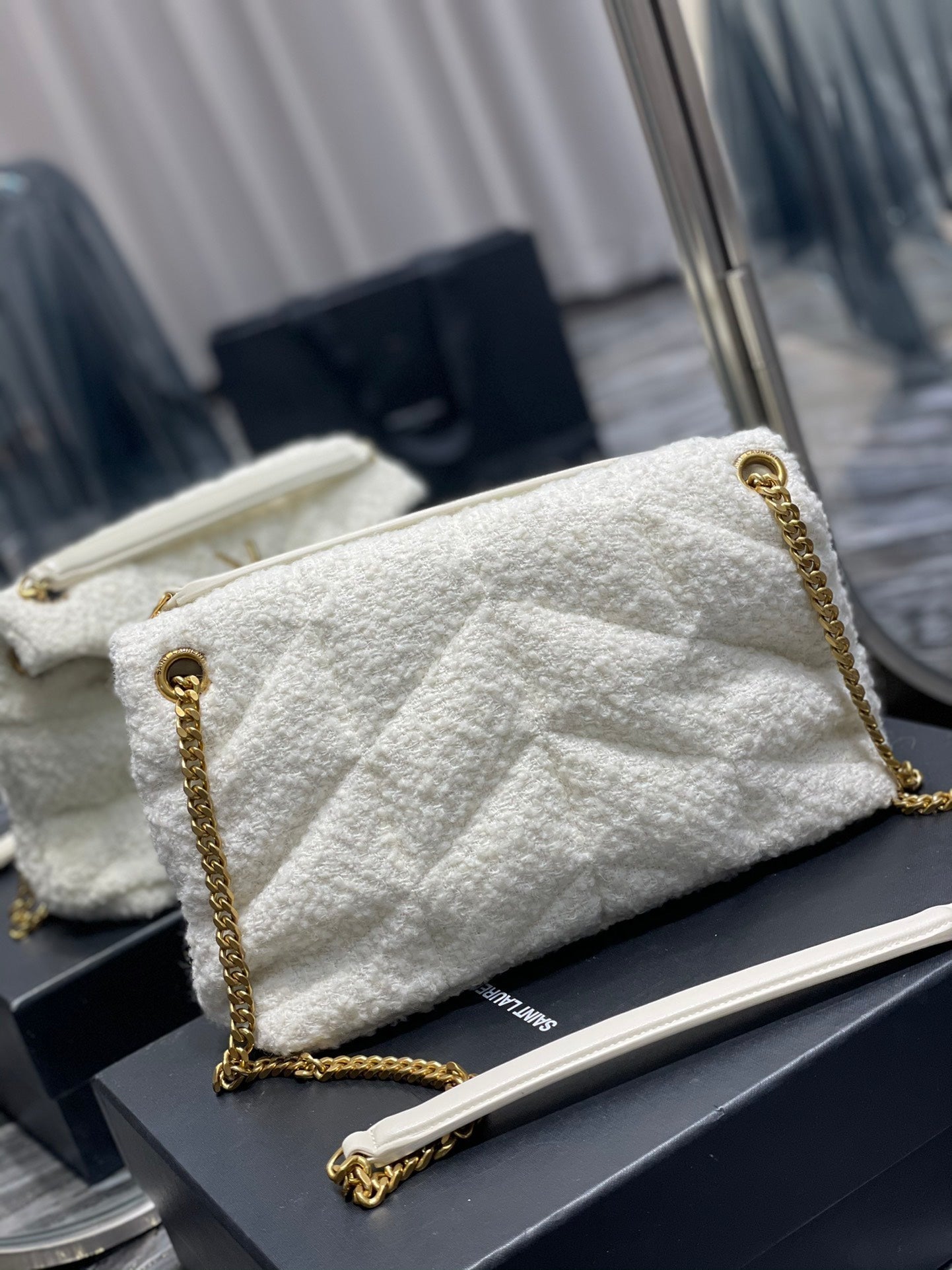 YSSL Puffer Small Chain Bag White For Women, Women’s Bags 11in/29cm YSLâ