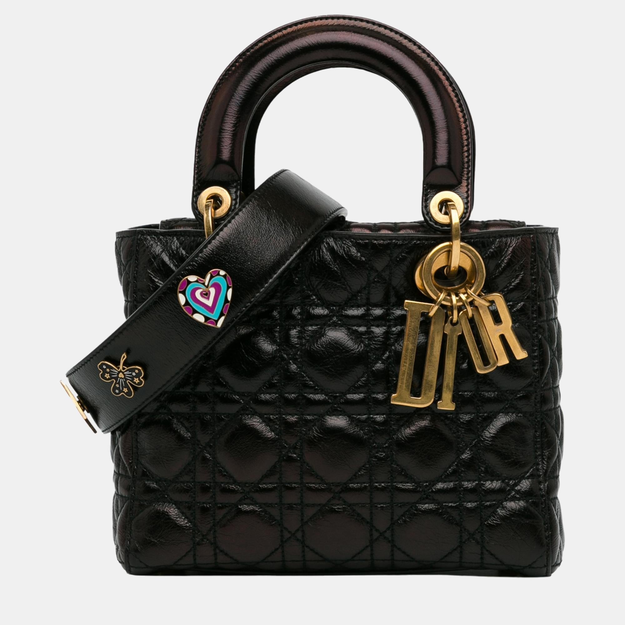 Black Small Crinkled  Cannage Lucky Badges My Lady Dior