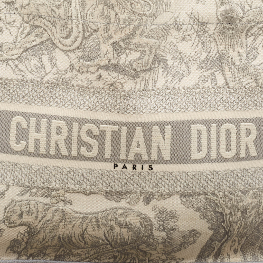 Dior Grey/white Embroidered Canvas Medium Toile De Jouy Book Tote