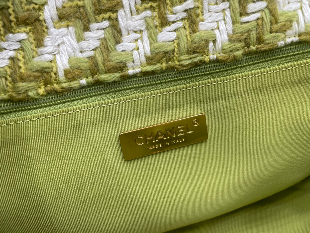Chanel 19 Large Handbag Gold Hardware Green For Women Handbags, Shoulder Bags 11.8in/30cm