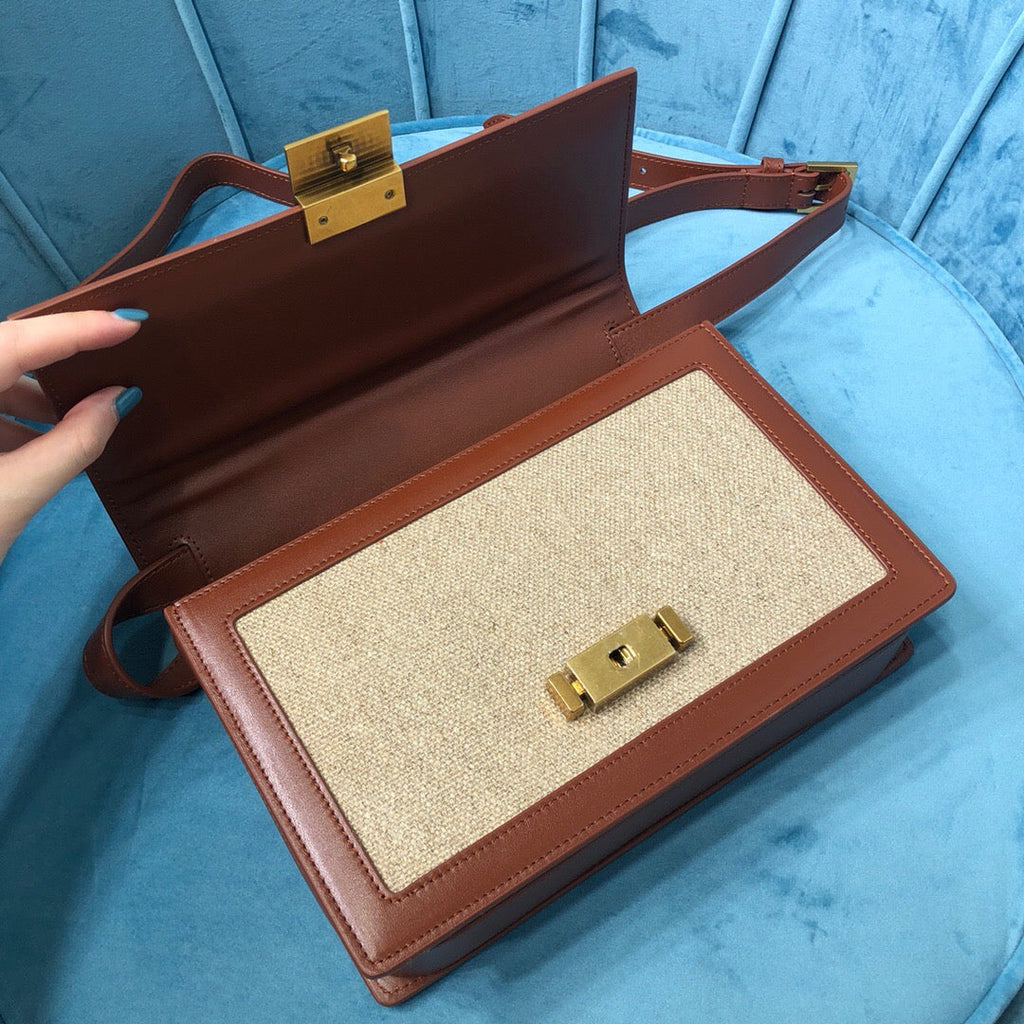 Top Quality Le CarrÃ© Satchel In Canvas And Box Natural Beige &amp; Brick For Women 9in/23cm YSLÂ 