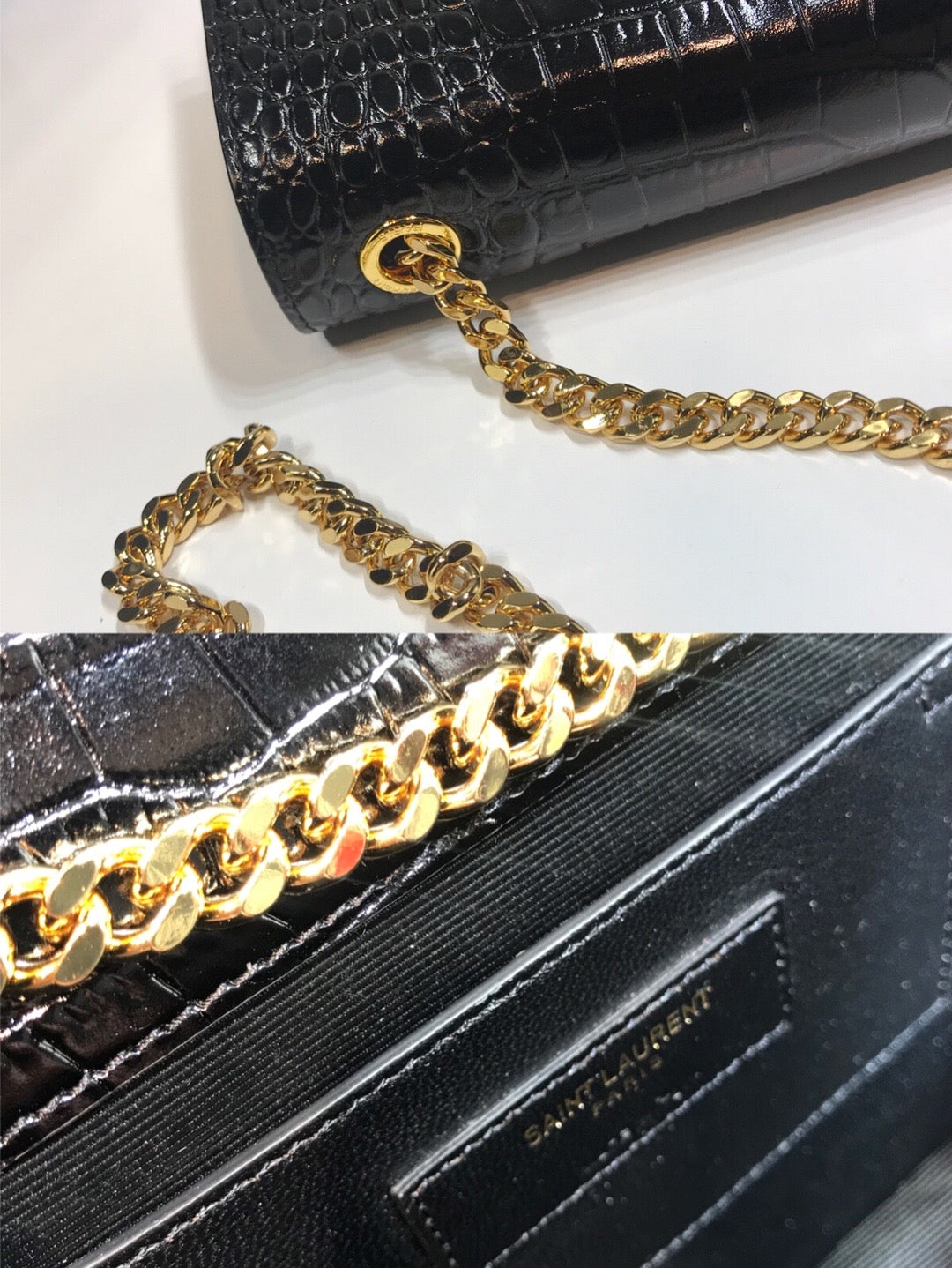 YSSL Kate Medium Chain Bag With Tassel In Embossed Crocodile Black For Women 9in/24cm YSL 354119DND0J1000