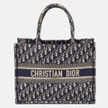 Dior Navy Blue Oblique Embroidered Canvas Medium Book Tote