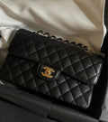 CHANEL Small Classic Handbag Grained Calfskin & Gold-Tone Metal Black