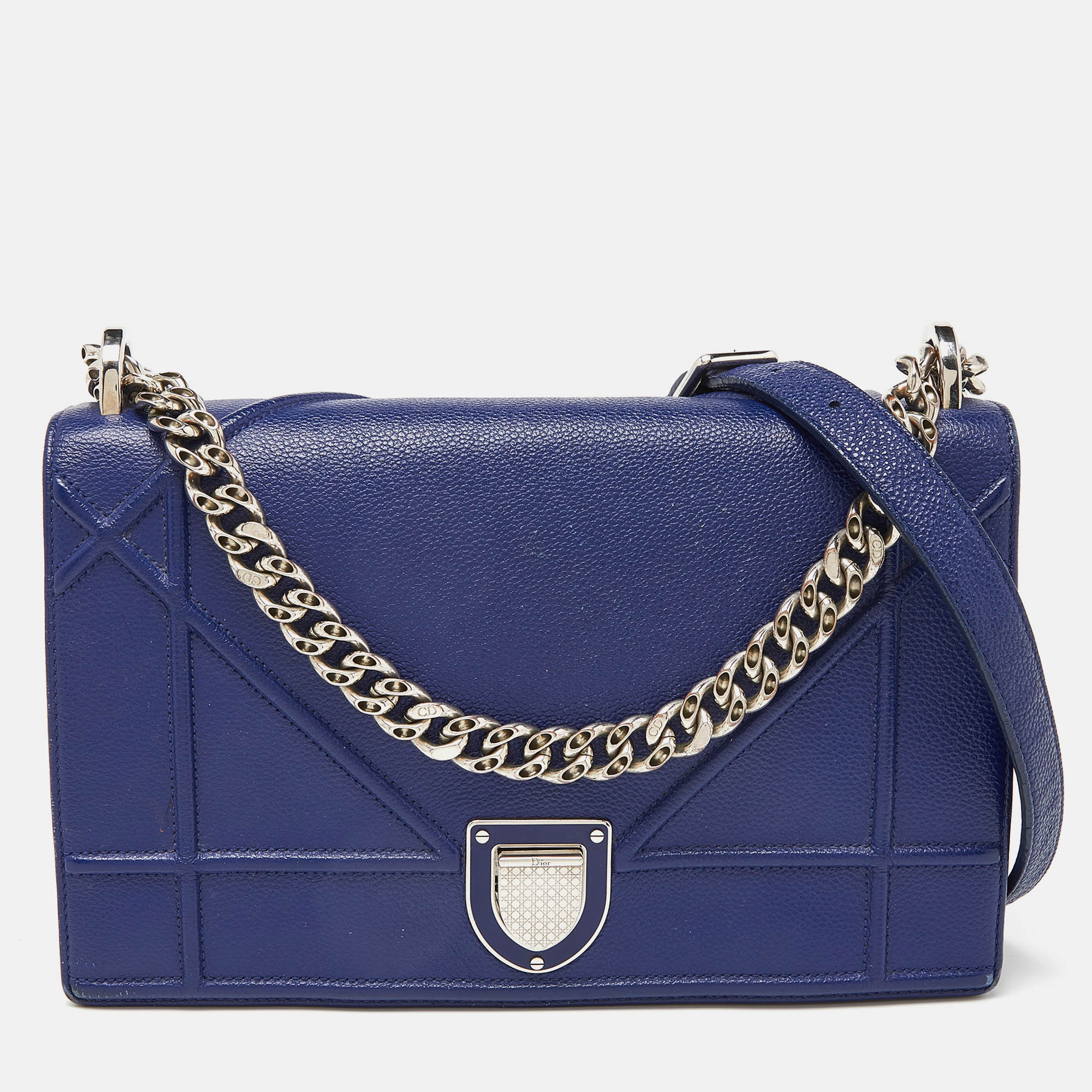 Blue Leather Medium Diorama Flap Shoulder Bag