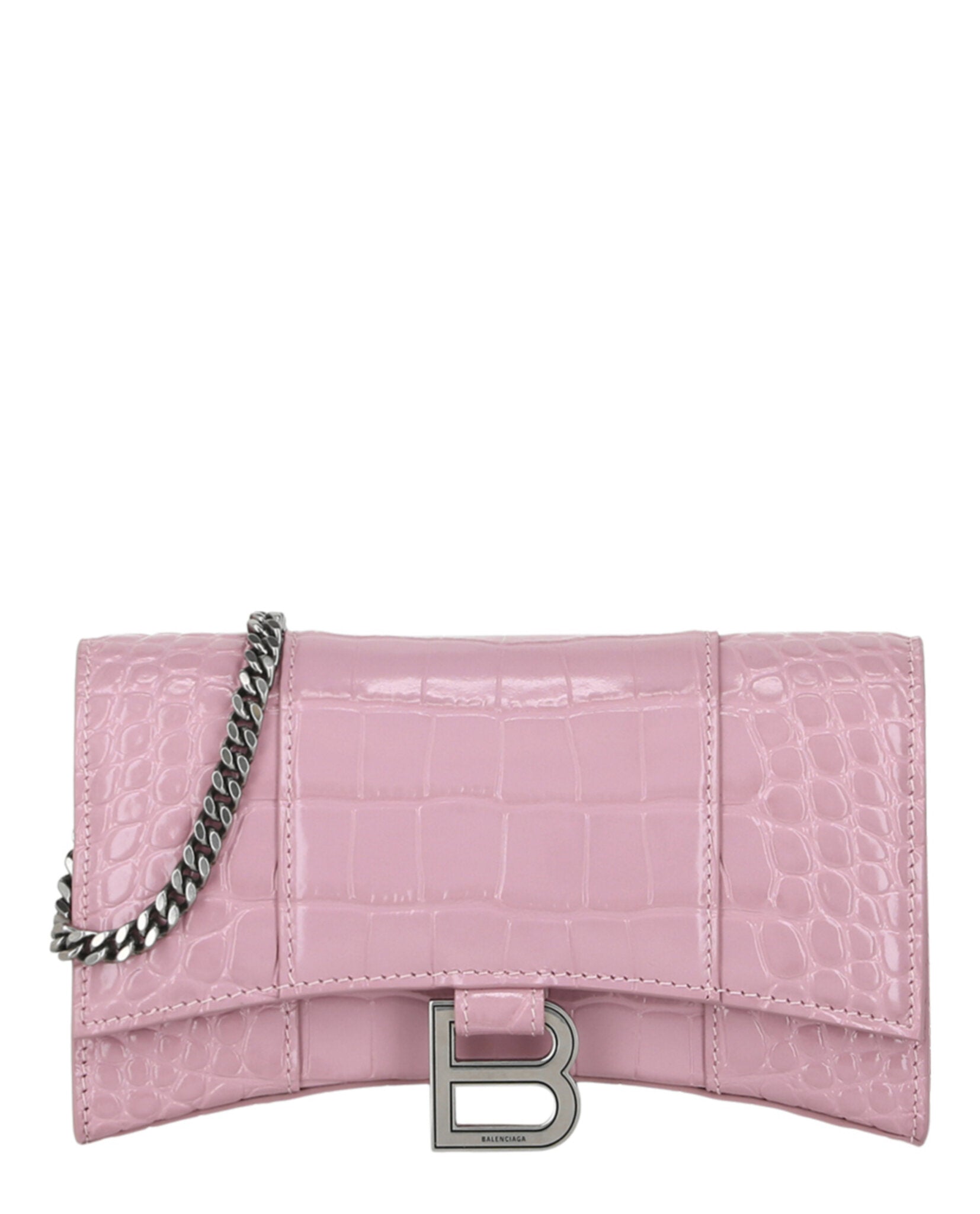 Balenciaga Womens Croc Embossed Hourglass Wallet On Chain