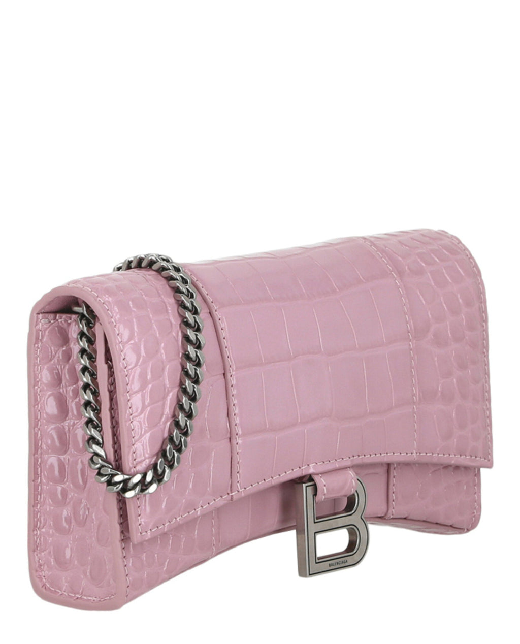 Balenciaga Womens Croc Embossed Hourglass Wallet On Chain