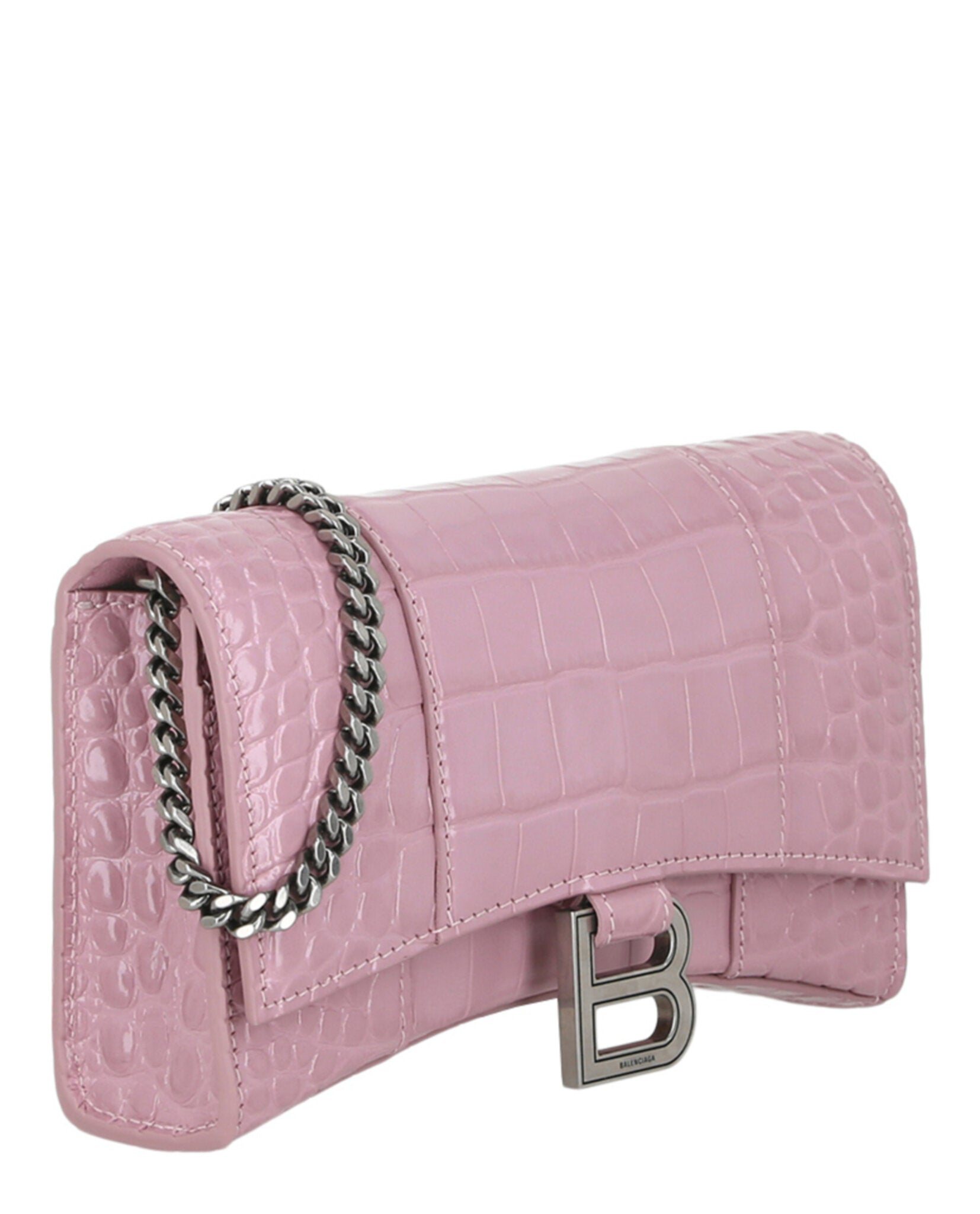 Balenciaga Womens Croc Embossed Hourglass Wallet On Chain