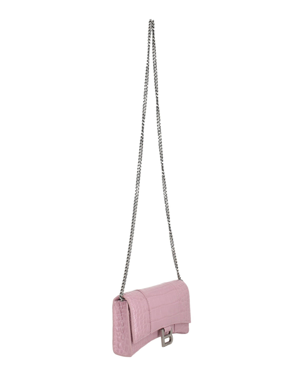 Balenciaga Womens Croc Embossed Hourglass Wallet On Chain