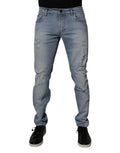 Dolce & Gabbana Blue Tattered Cotton Skinny Men Denim Jeans