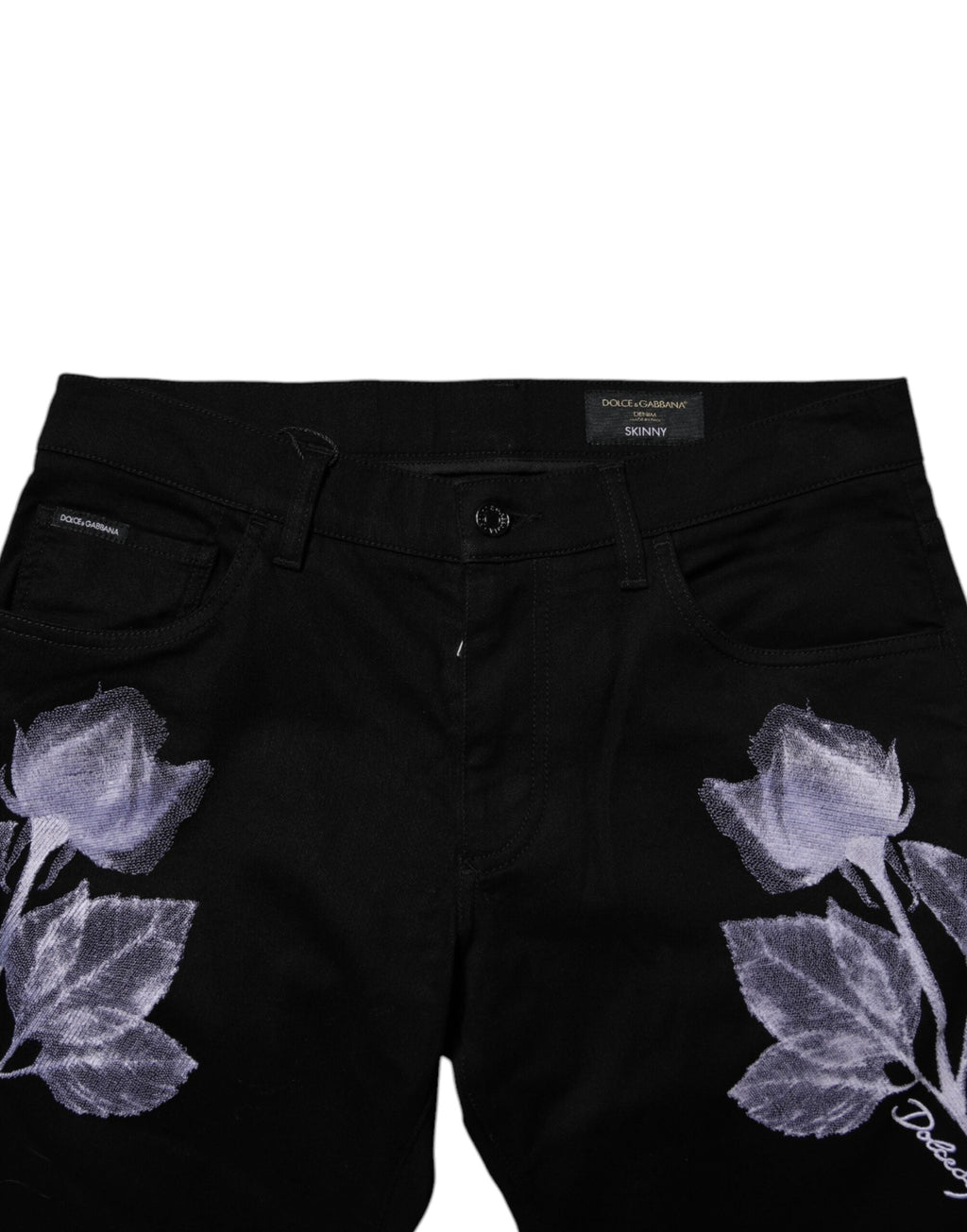 Dolce & Gabbana Black Floral Cotton Skinny Men Denim Jeans