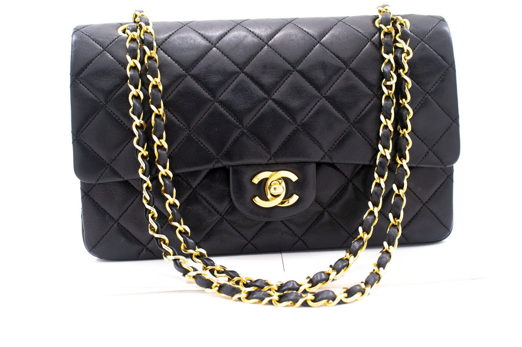CHANEL Classic Double Flap Medium Chain Shoulder Bag Black Lamb k79