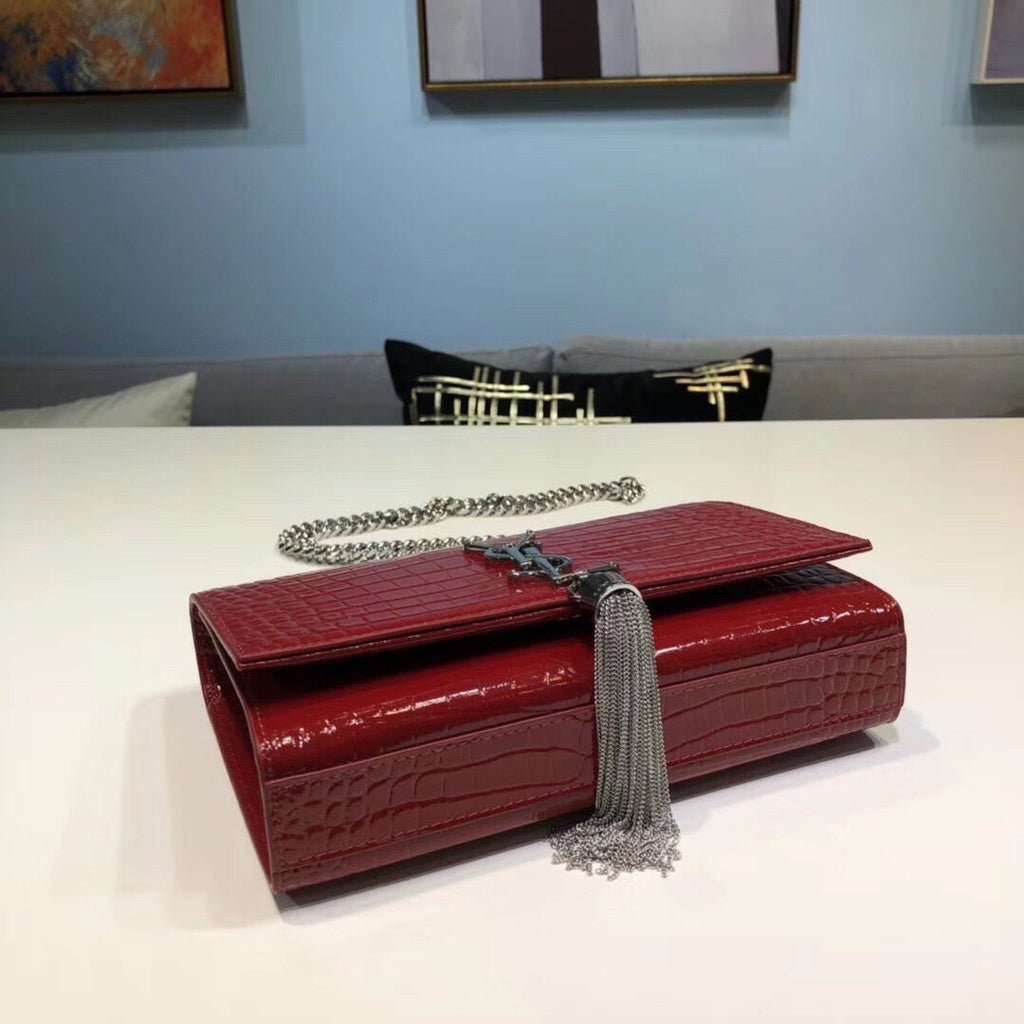 YSSL Kate Small Chain Bag With Tassel In Embossed Burgundy For Women 7.8in/20cm YSLÂ 