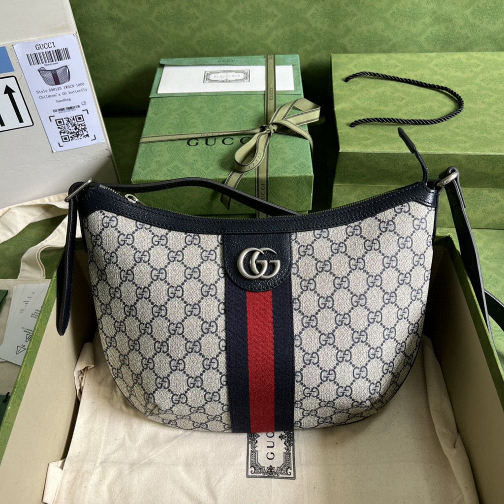 OphiGLAMIa Small Shoulder Bag Beige And Blue Supreme Canvas For Women 12in/30cm 598125 2ZGMN 4076