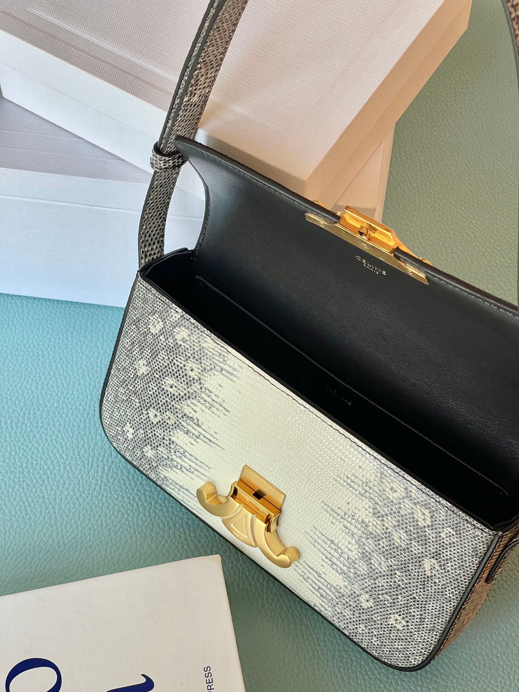 Celine Triomphe Shoulder Bag In Lizard Natural For Women 8in/20cm 194144BF5.02VG