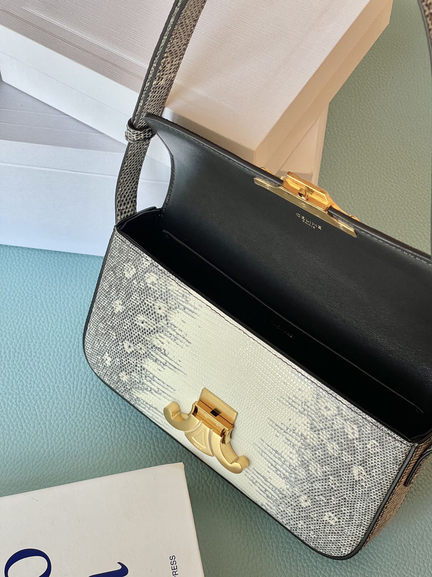 Celine Triomphe Shoulder Bag In Lizard Natural For Women 8in/20cm 194144BF5.02VG