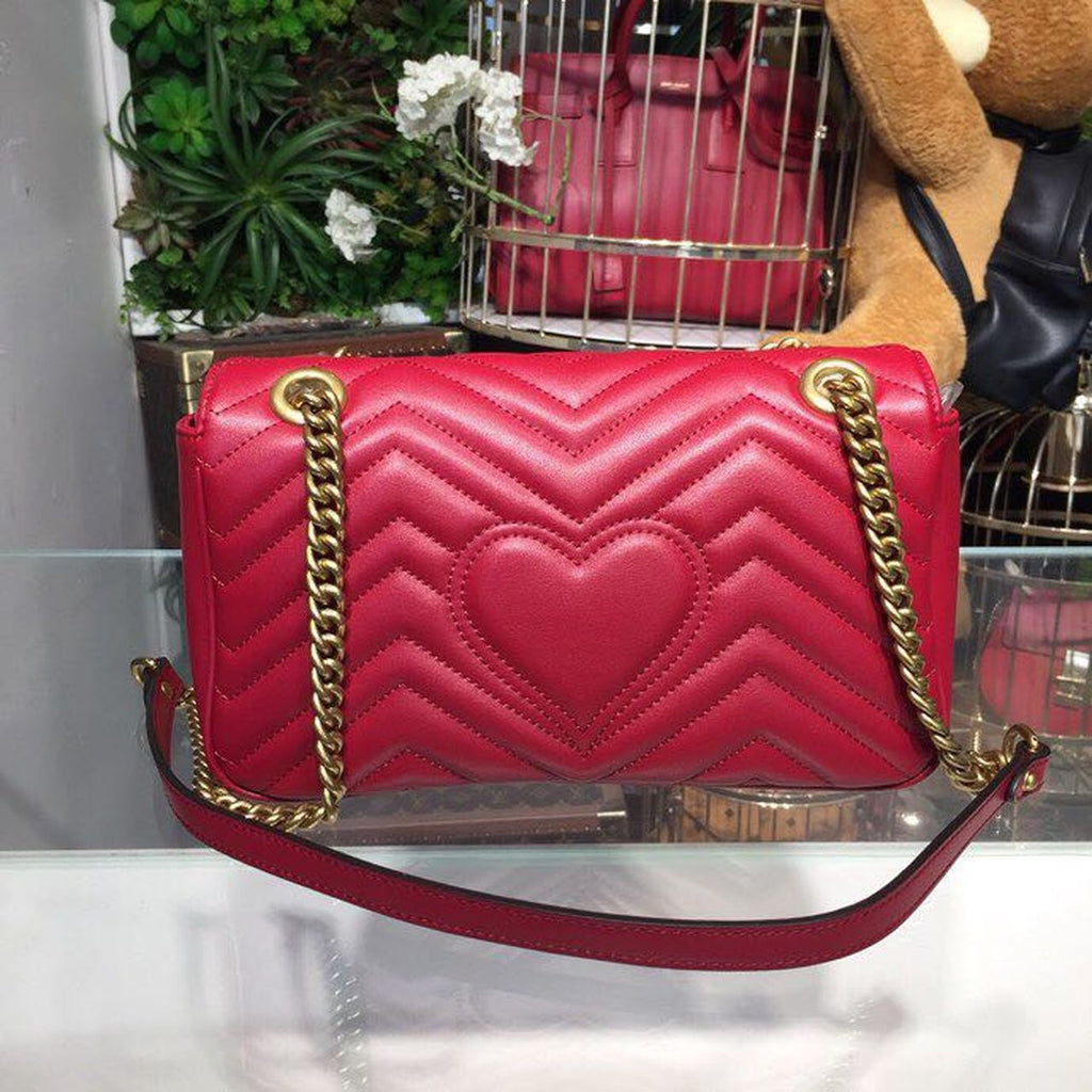 Marmont Small MatelassÃƒÂ© Shoulder Bag Hibiscus Red MatelassÃƒÂ© Chevron For Women 10in/26cm 443497 DRW3T 6433