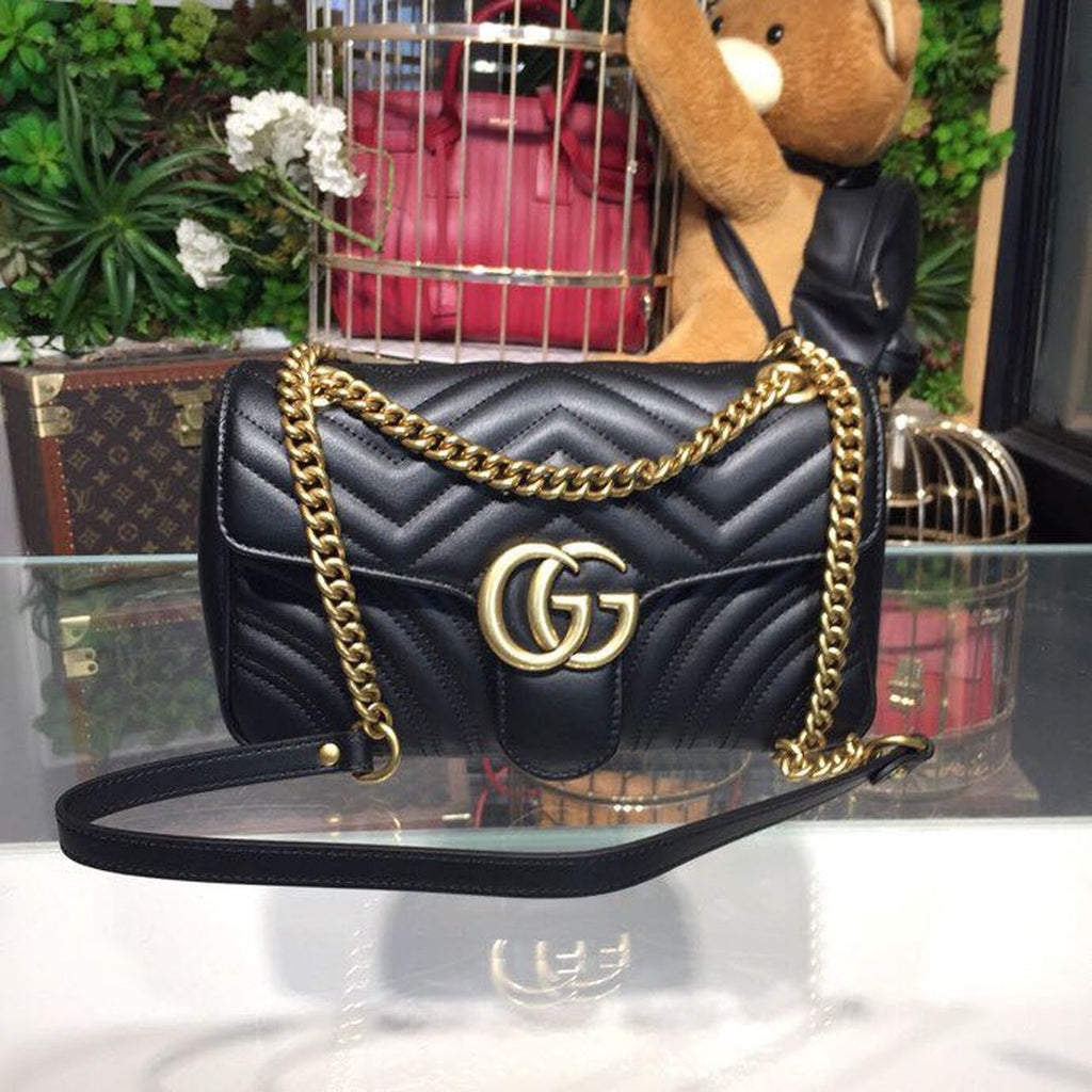 Gucci Marmont Small Matelassé Shoulder Bag Black For Women 10in/25cm 443497 DTDiorT 1000