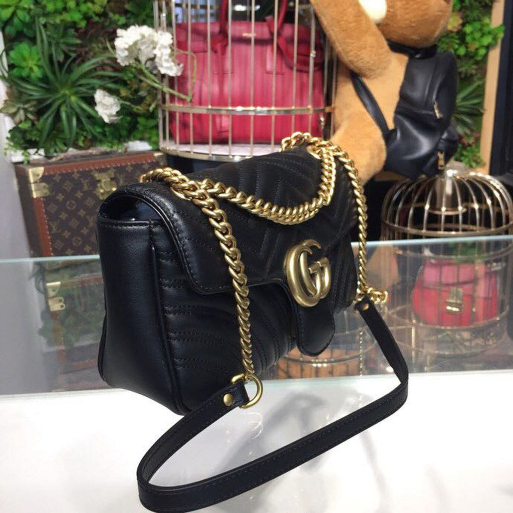 Gucci Marmont Small Matelassé Shoulder Bag Black For Women 10in/25cm 443497 DTDiorT 1000