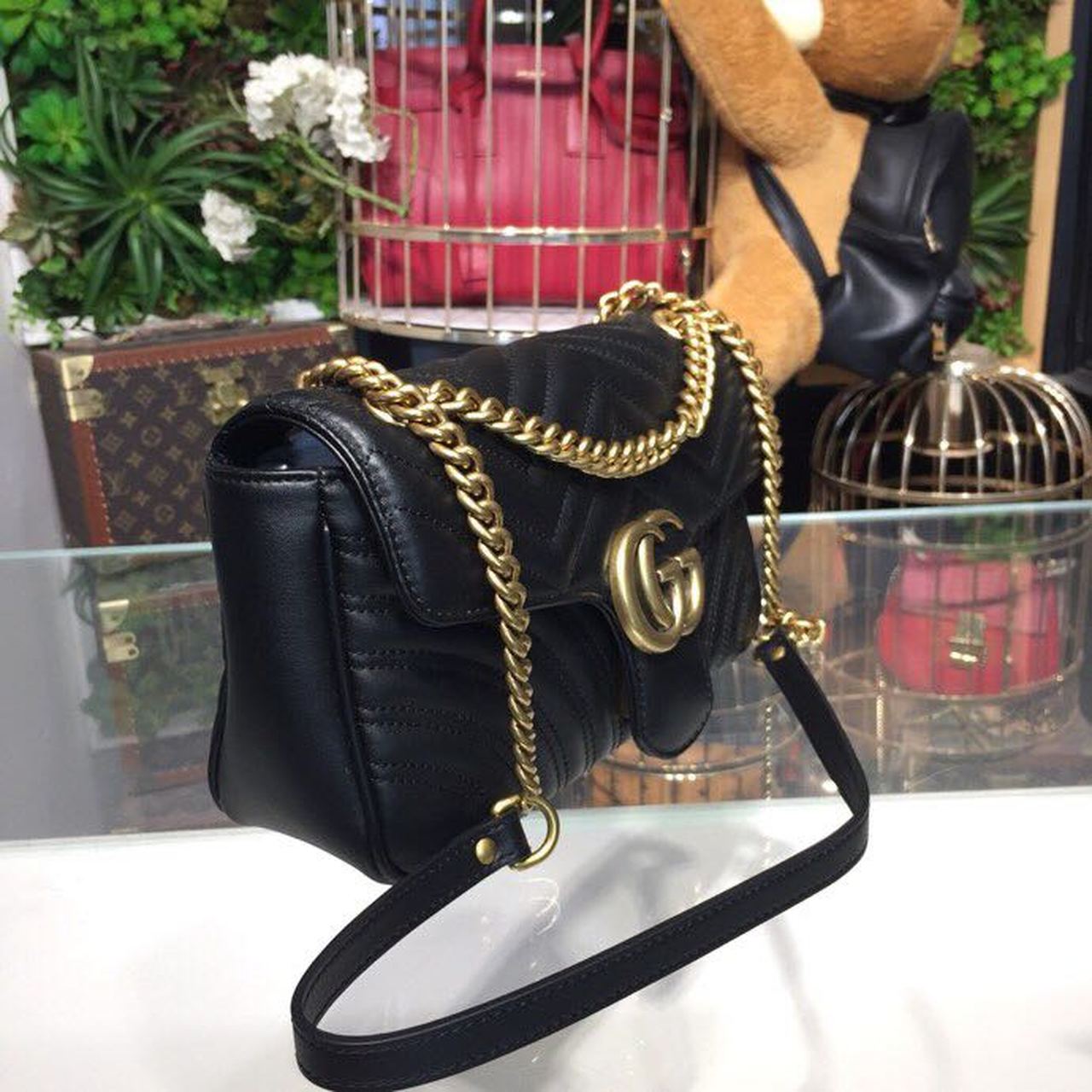 Gucci Marmont Small Matelassé Shoulder Bag Black For Women 10in/25cm 443497 DTDiorT 1000