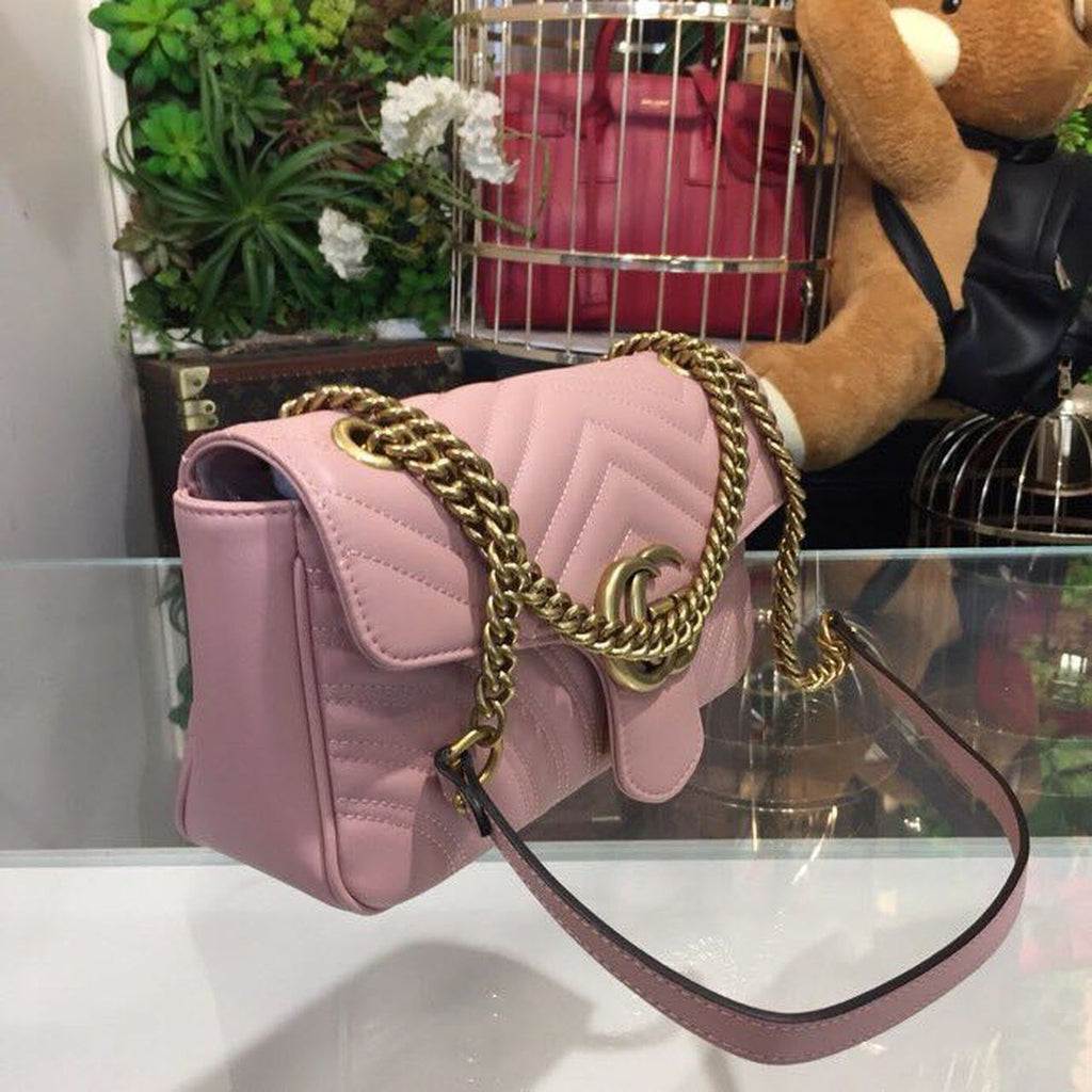 Marmont Small MatelassÃƒÂ© Shoulder Bag Dusty Pink MatelassÃƒÂ© Chevron For Women 10in/26cm 443497 DTGLAMIT 5729