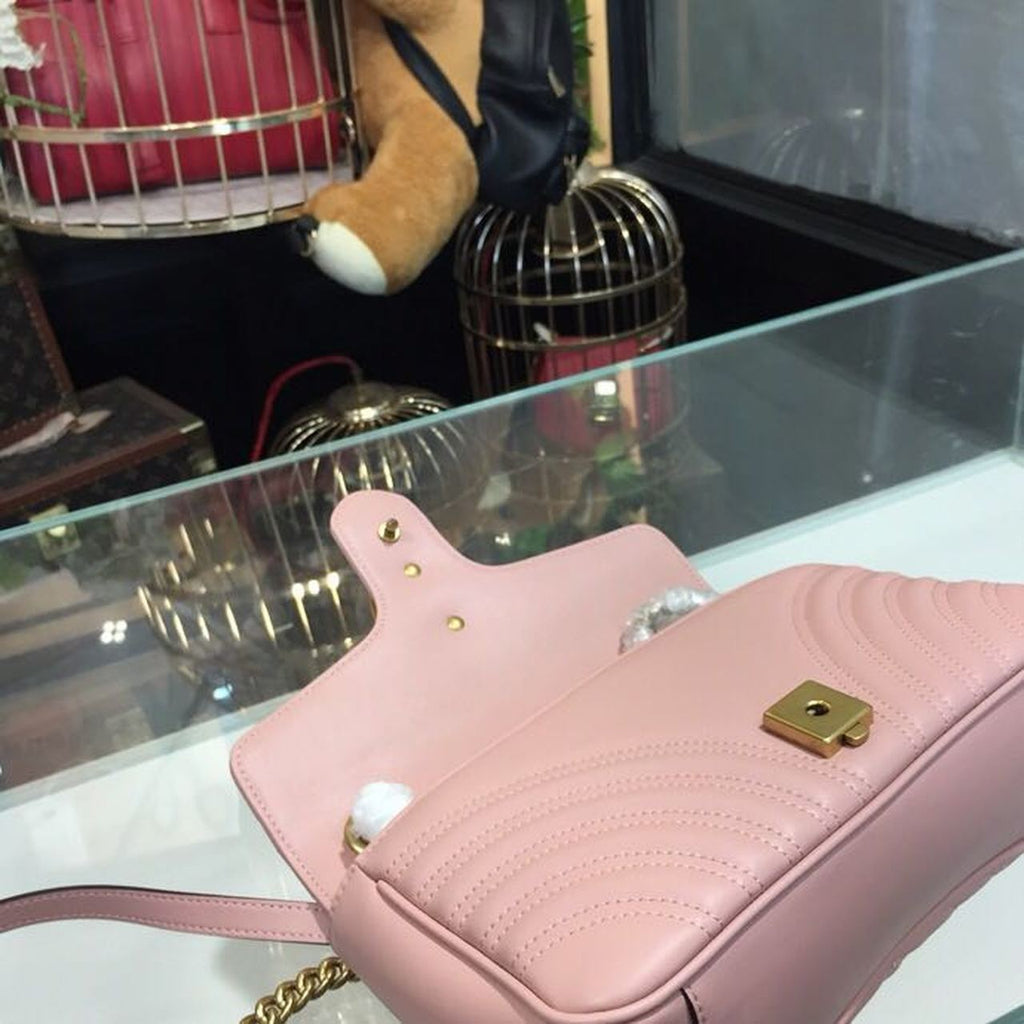 Marmont Small MatelassÃƒÂ© Shoulder Bag Dusty Pink MatelassÃƒÂ© Chevron For Women 10in/26cm 443497 DTGLAMIT 5729