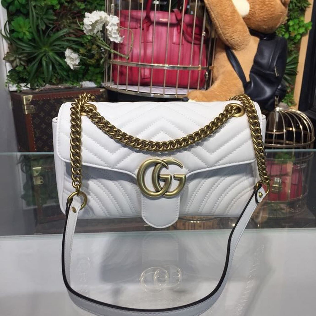 Marmont Small MatelassÃƒÂ© Shoulder Bag White Chevron For Women 10in/25cm 443497 DTGLAMIT 9022