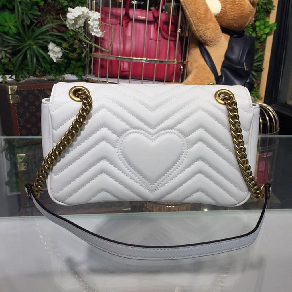 Marmont Small MatelassÃƒÂ© Shoulder Bag White Chevron For Women 10in/25cm 443497 DTGLAMIT 9022