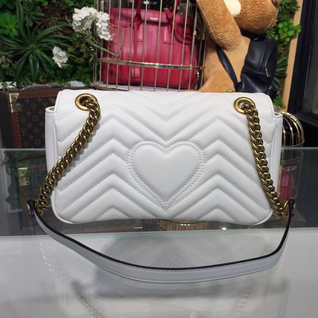 Gucci Marmont Small Matelassé Shoulder Bag White Chevron For Women 10in/25cm 443497 DTDiorT 9022