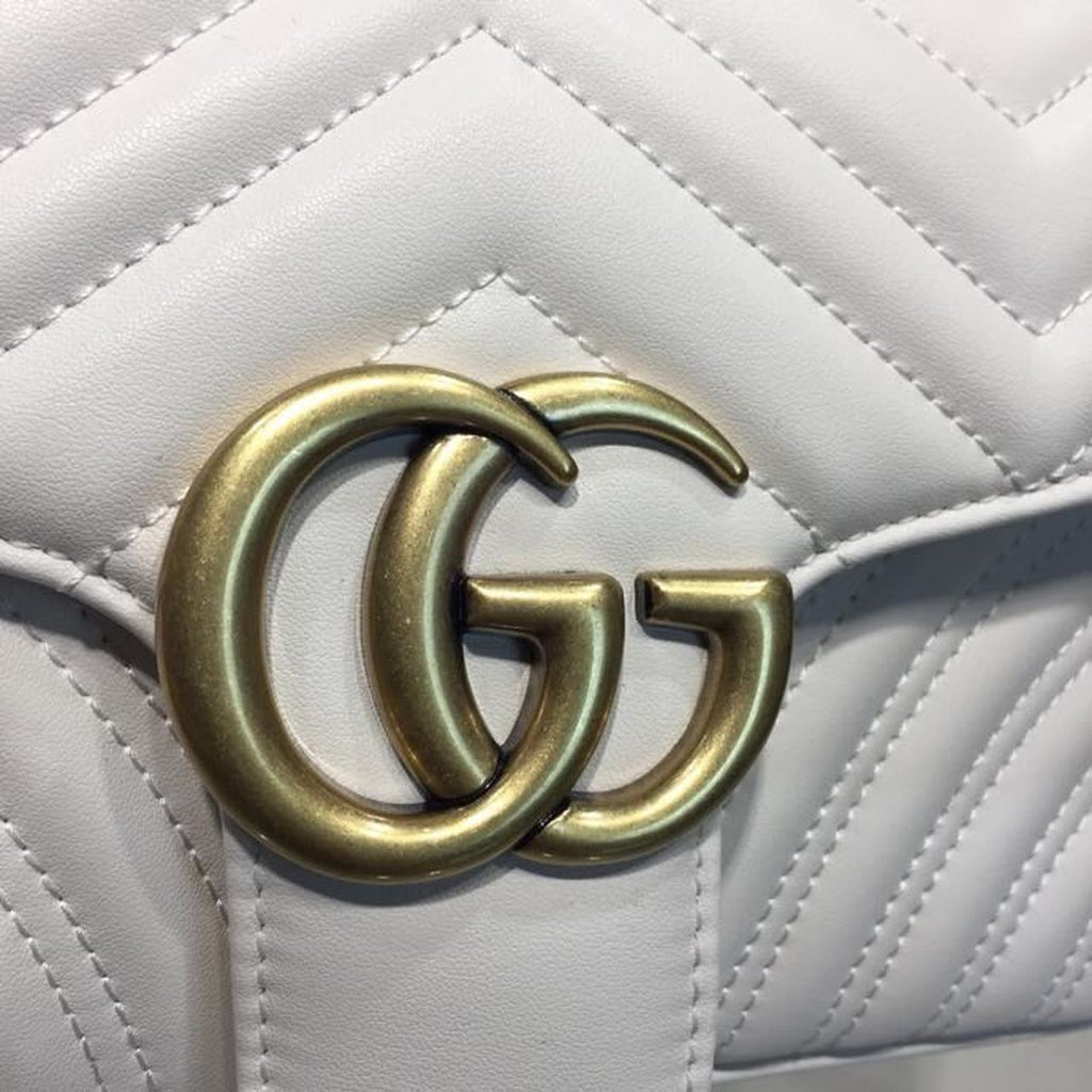 Marmont Small MatelassÃƒÂ© Shoulder Bag White Chevron For Women 10in/25cm 443497 DTGLAMIT 9022
