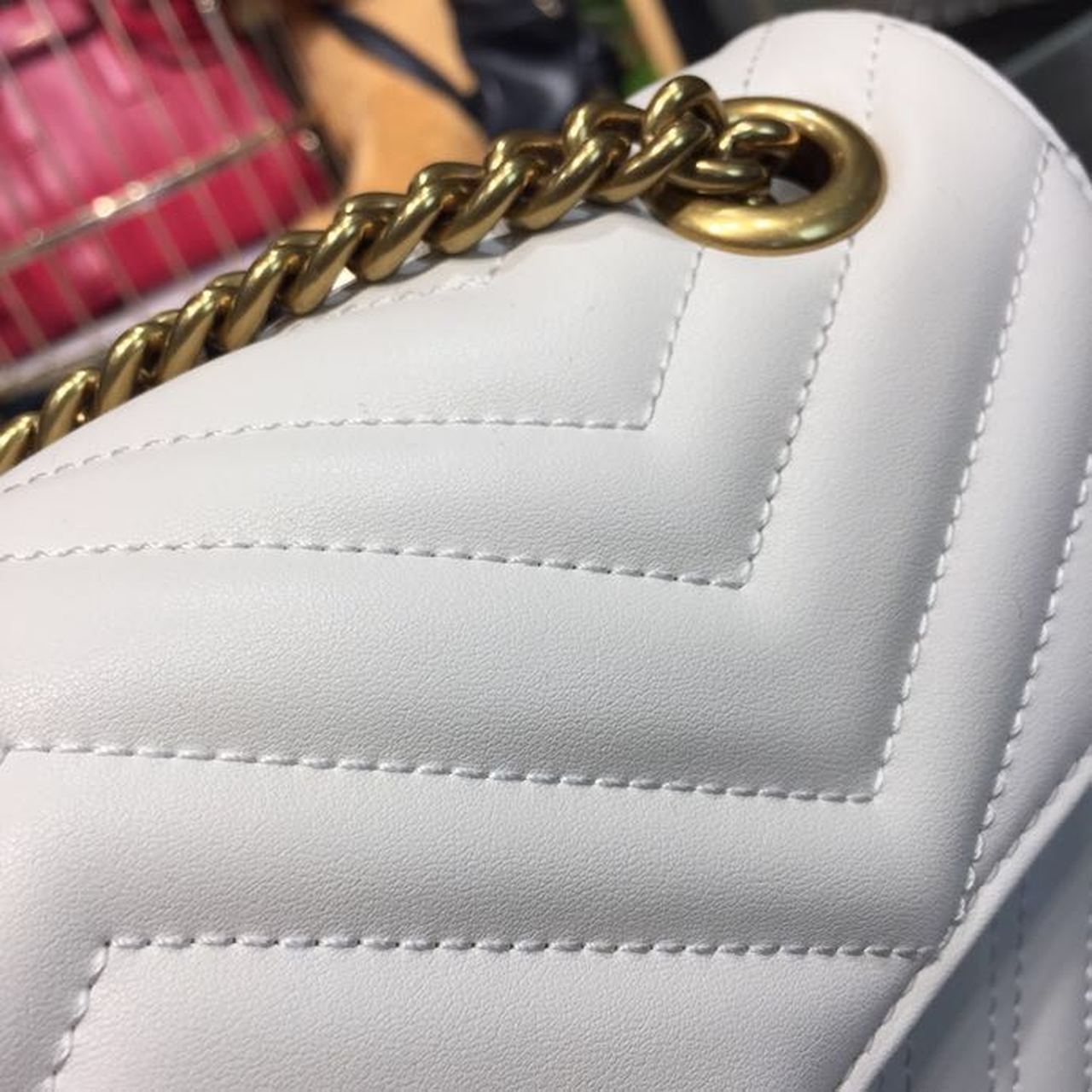 Marmont Small MatelassÃƒÂ© Shoulder Bag White Chevron For Women 10in/25cm 443497 DTGLAMIT 9022