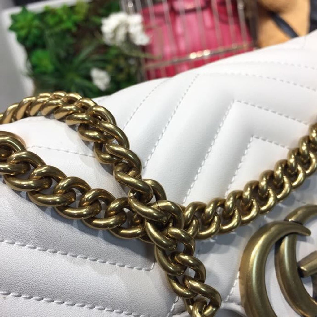 Gucci Marmont Small Matelassé Shoulder Bag White Chevron For Women 10in/25cm 443497 DTDiorT 9022